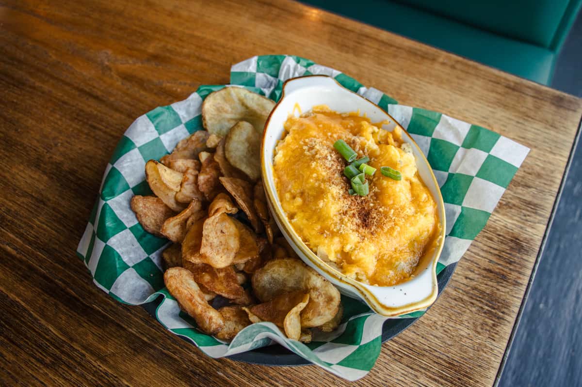 The King of comfort food! Beef Shepard's Pie with Beef, Peas, Carrots, topped with our House-Made Garlic-Corn Mashed Potatoes!