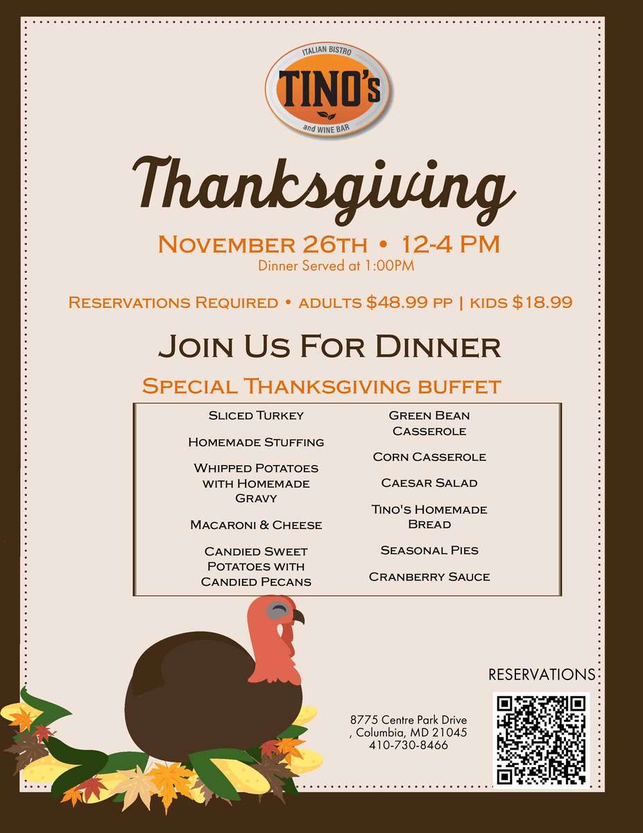 2026 Thanksgiving Menu at Tino's