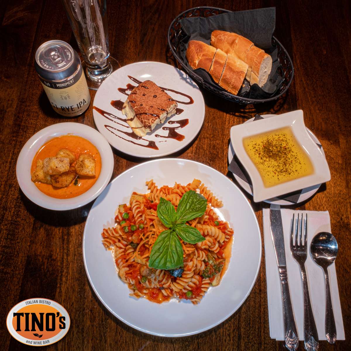 Pasta dinner at Tino;s with soup and dessert