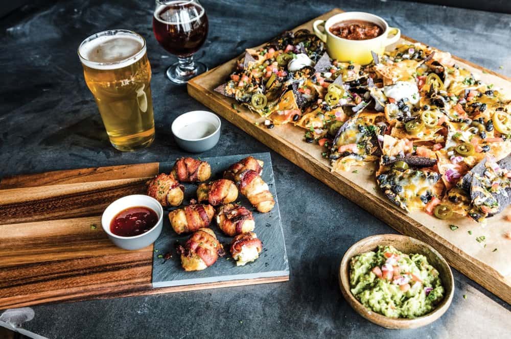 food and beer on table
