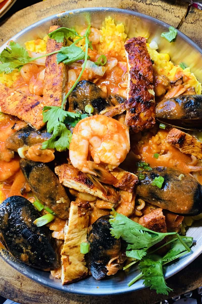 Seafood dish with shrimp and mussels