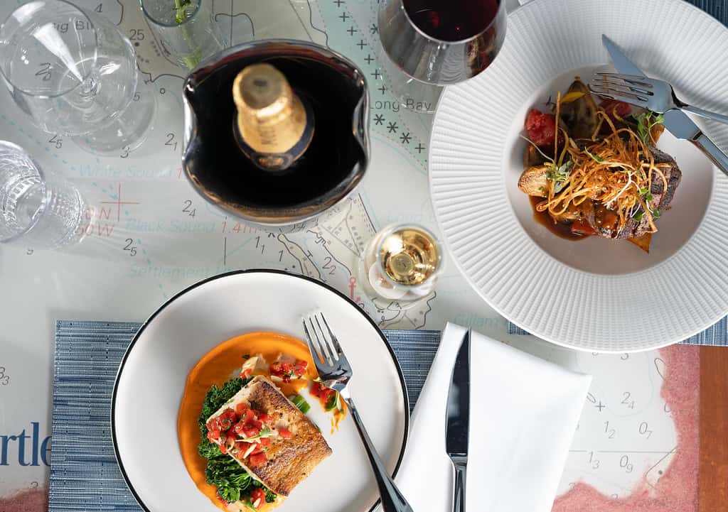 Salmon and Steak entrees paired with complimenting wines and accompaniments