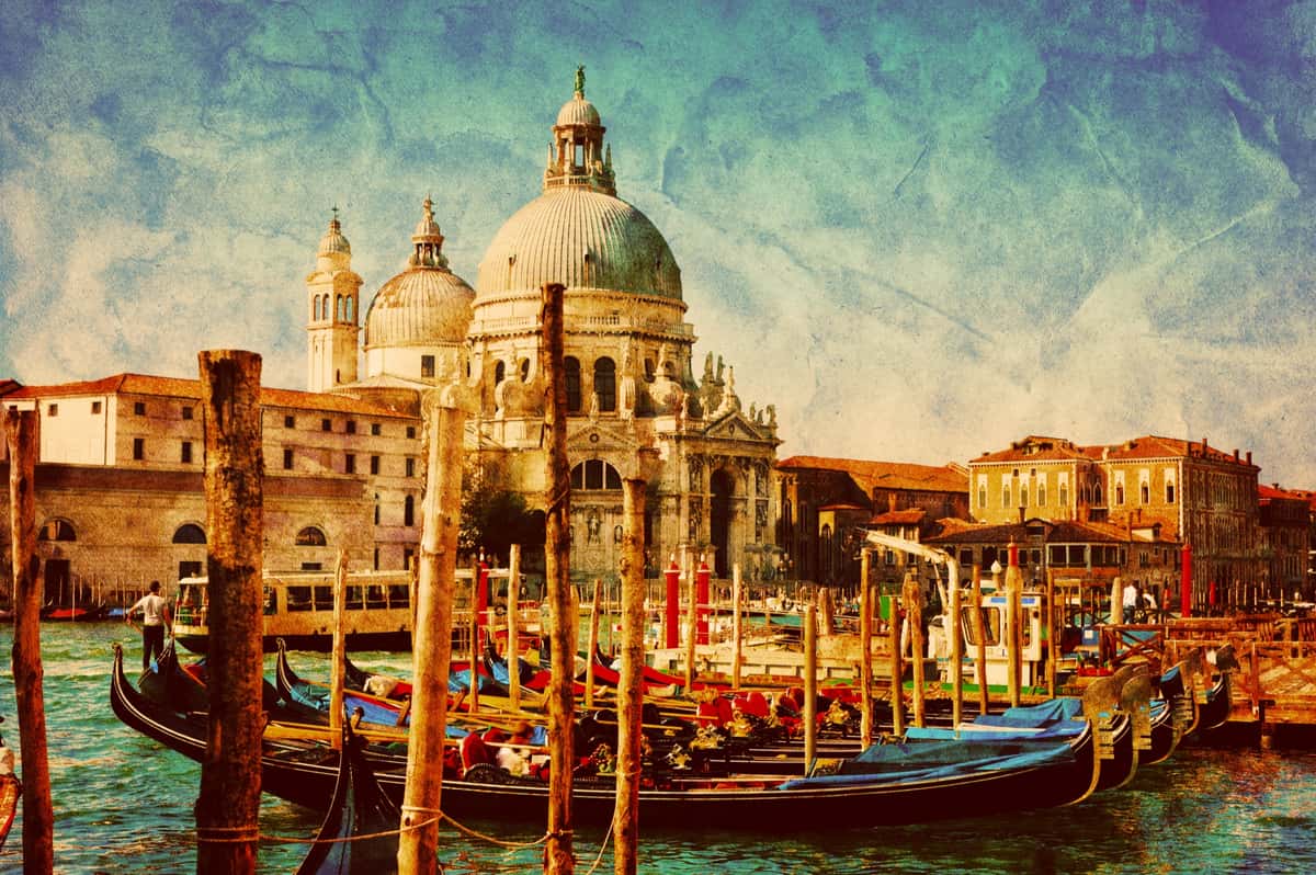 Vintage landscape with gondolas