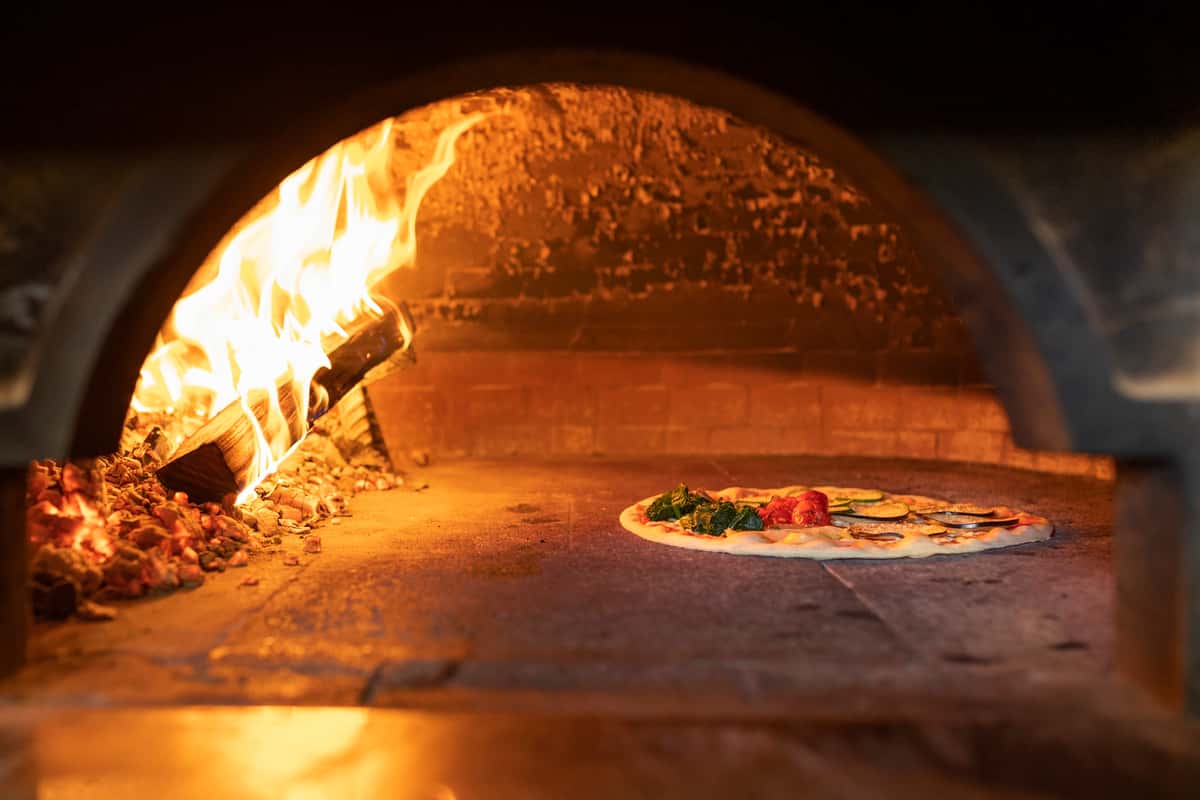 High angle baking delicious pizza
