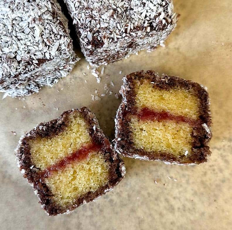 Lamington cake cross section
