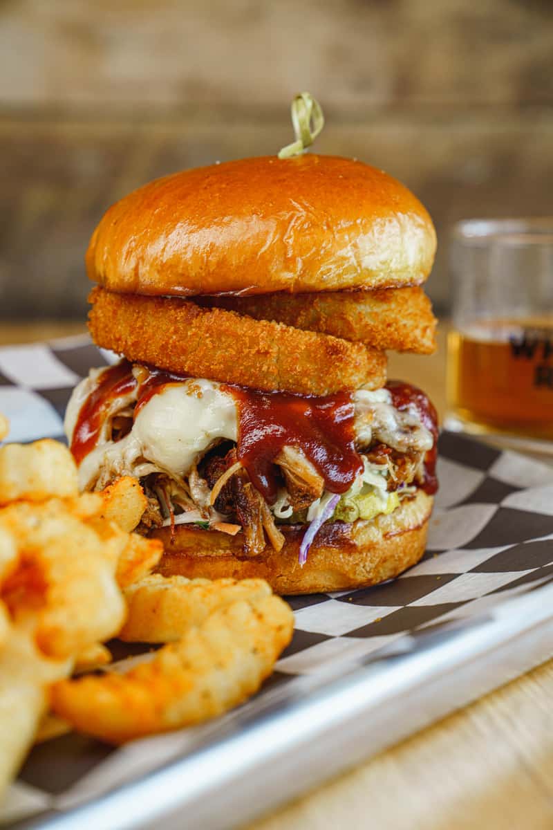 Burger with onion rings