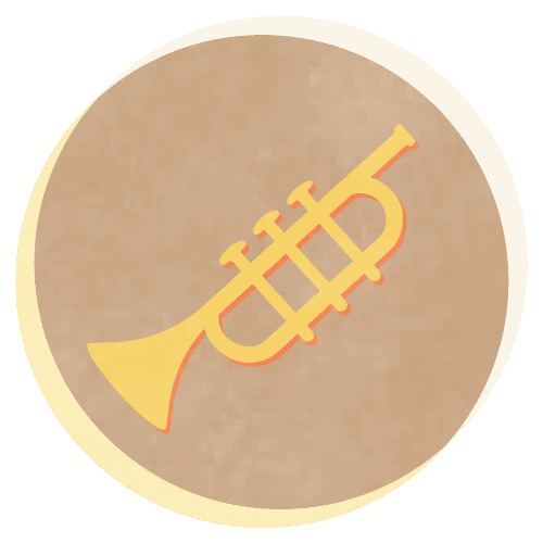 Trumpet icon on a light brown background
