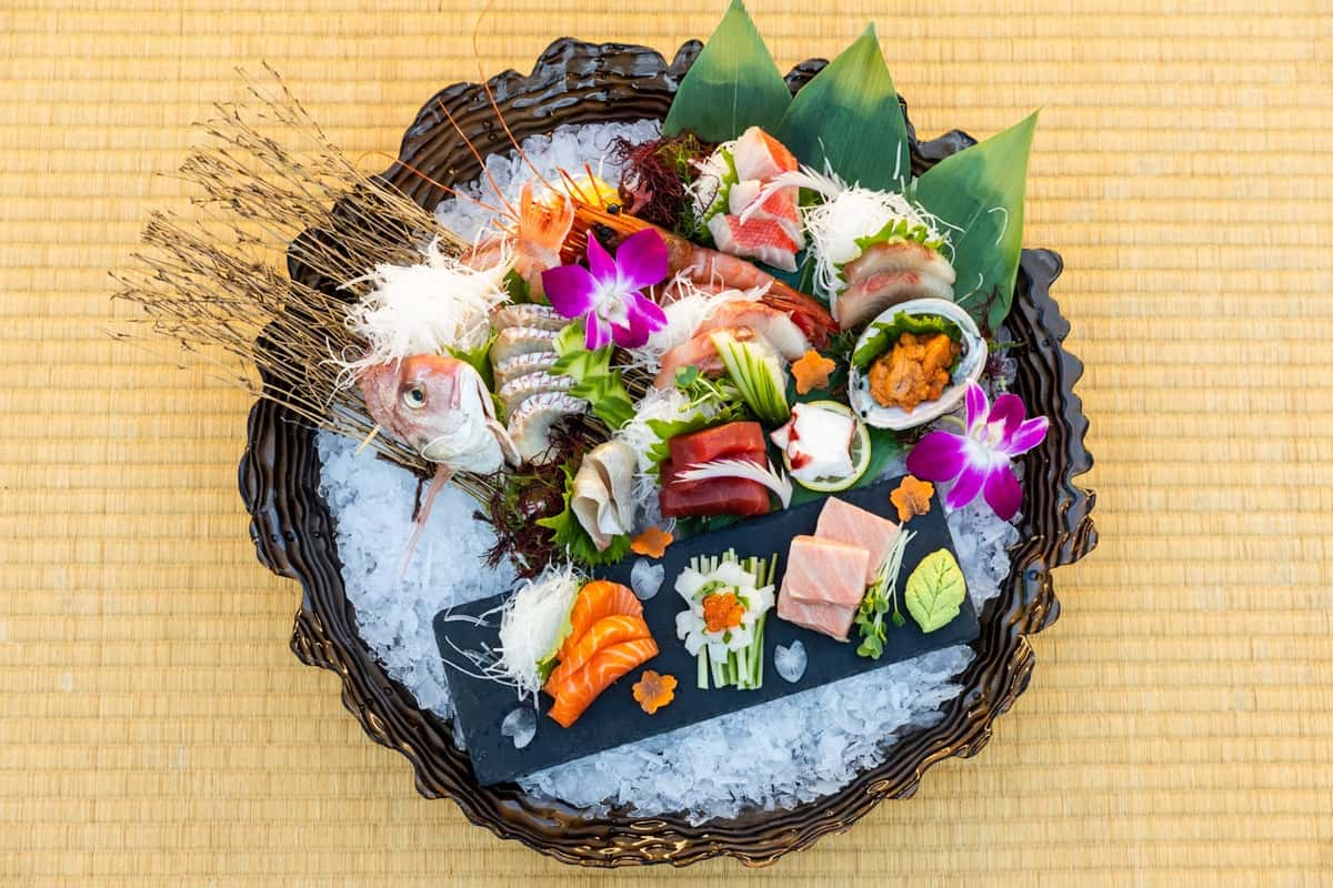 Assorted Japanese sushi roll set on white background. Sushi menu