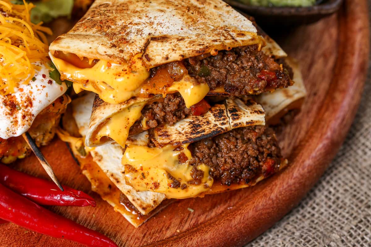 Quesadilla with cheese and ground beef