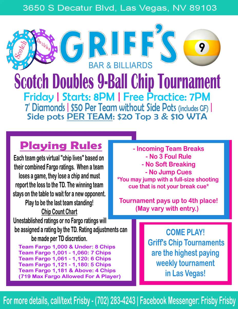 The Megalodon $1,000 Entry 699 & Under 10 Ball Bar Table Championship -  Griff's Bar & Billiards - Las Vegas, NV