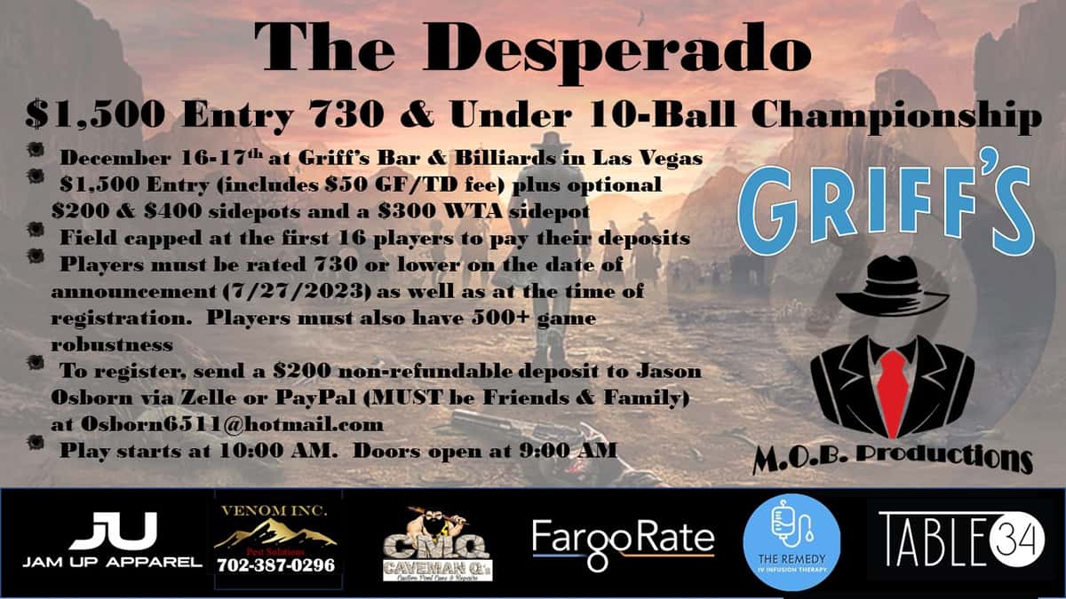 The Megalodon $1,000 Entry 699 & Under 10 Ball Bar Table Championship -  Griff's Bar & Billiards - Las Vegas, NV