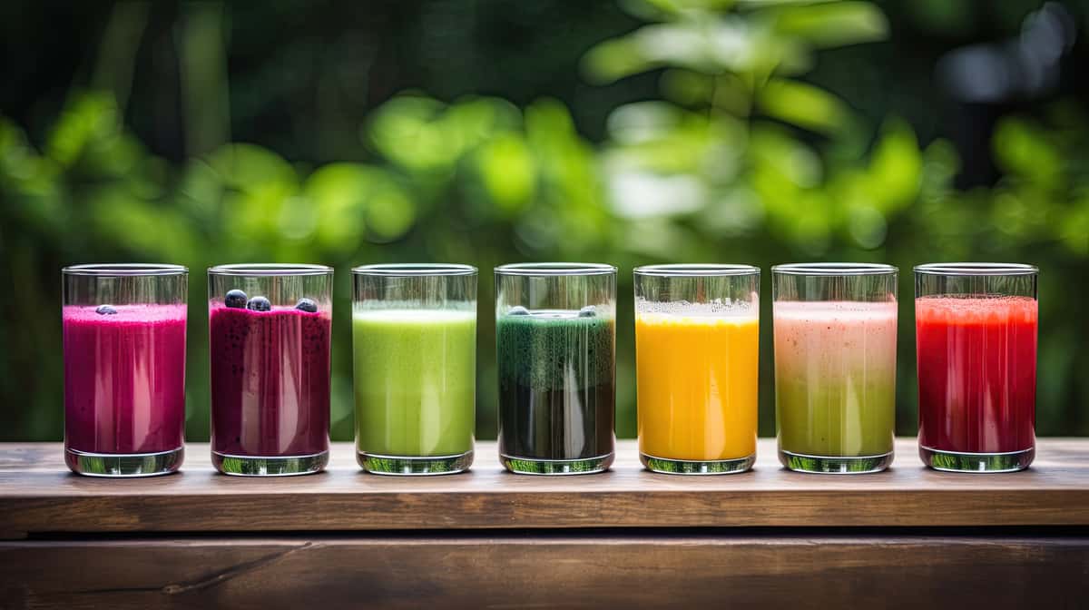 row of different kind of juices