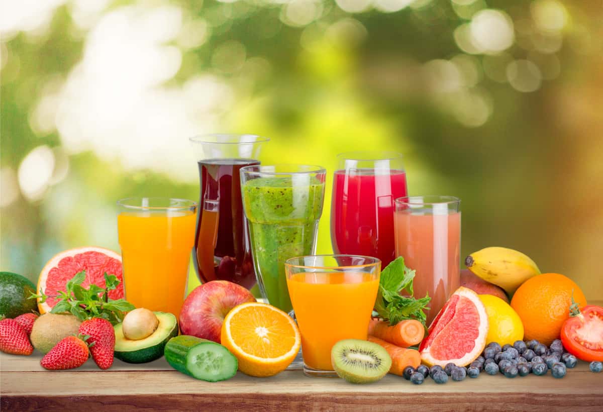 variety of fruits and juices