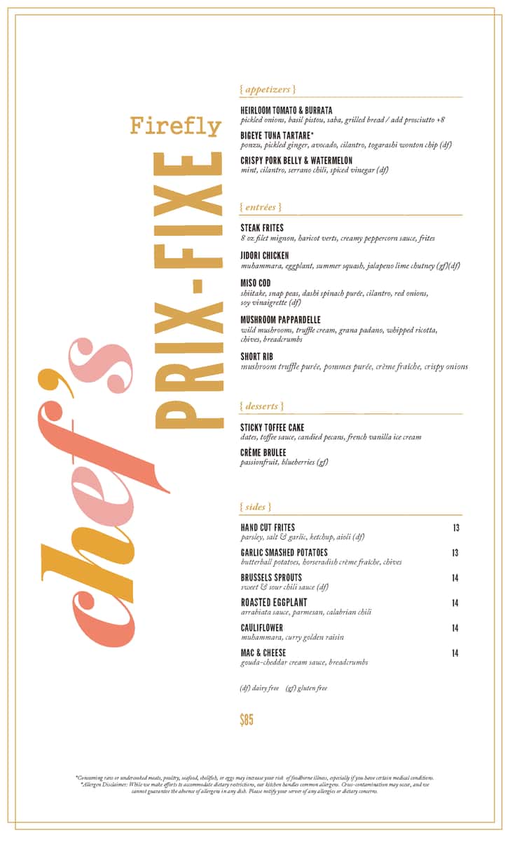 prix-fixe menu