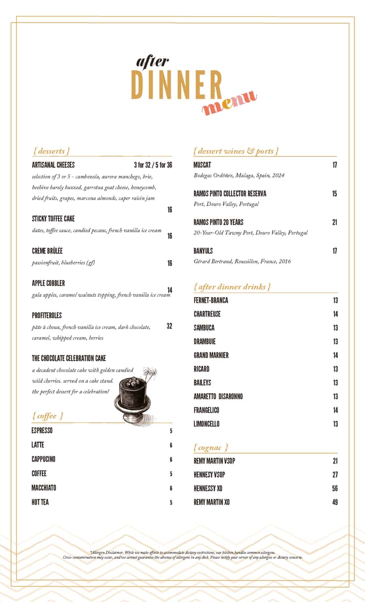 dessert menu