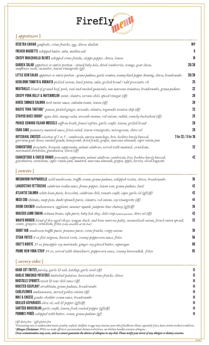 firefly dinner menu