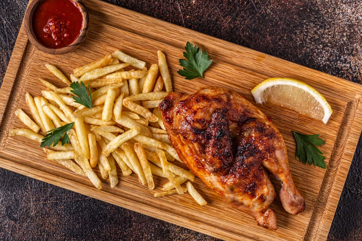 Jerk chicken and french fries