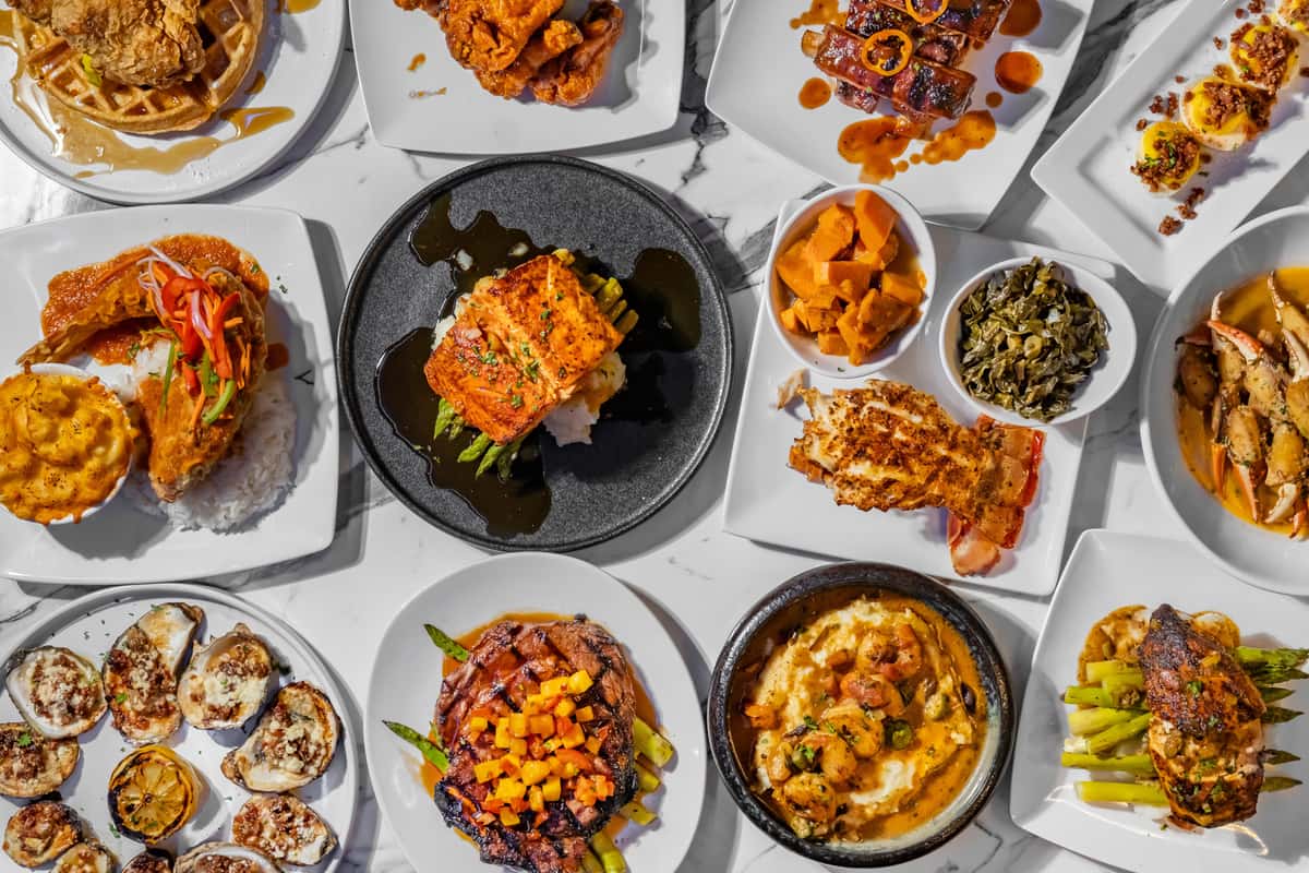 group of dishes top view