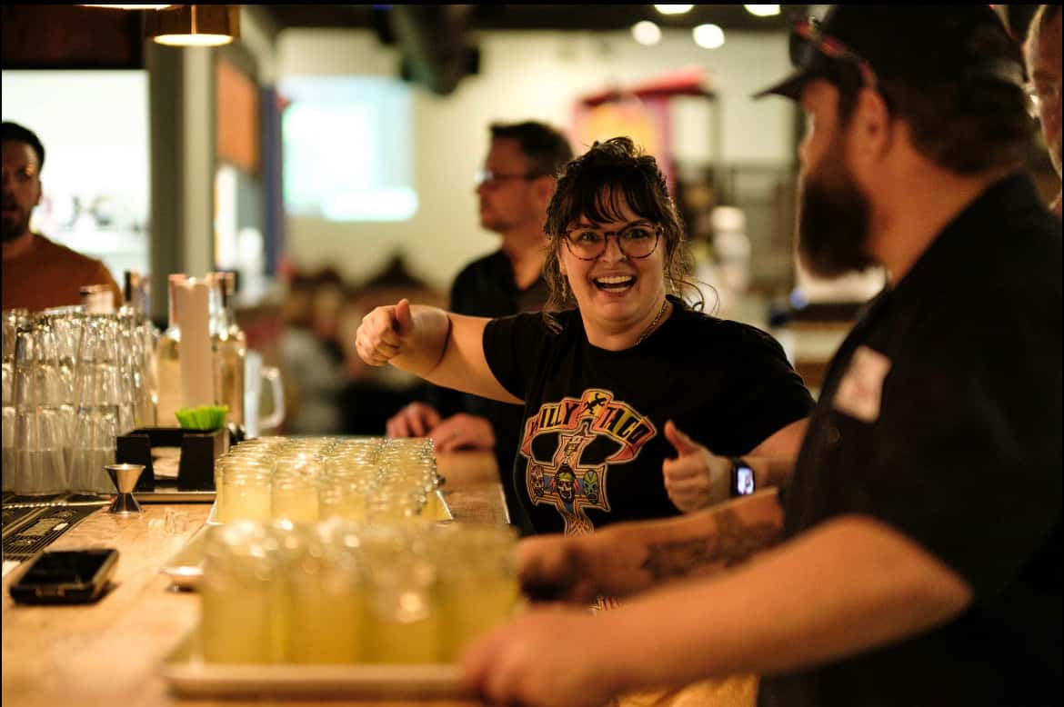Bartender laughing at Willy Taco