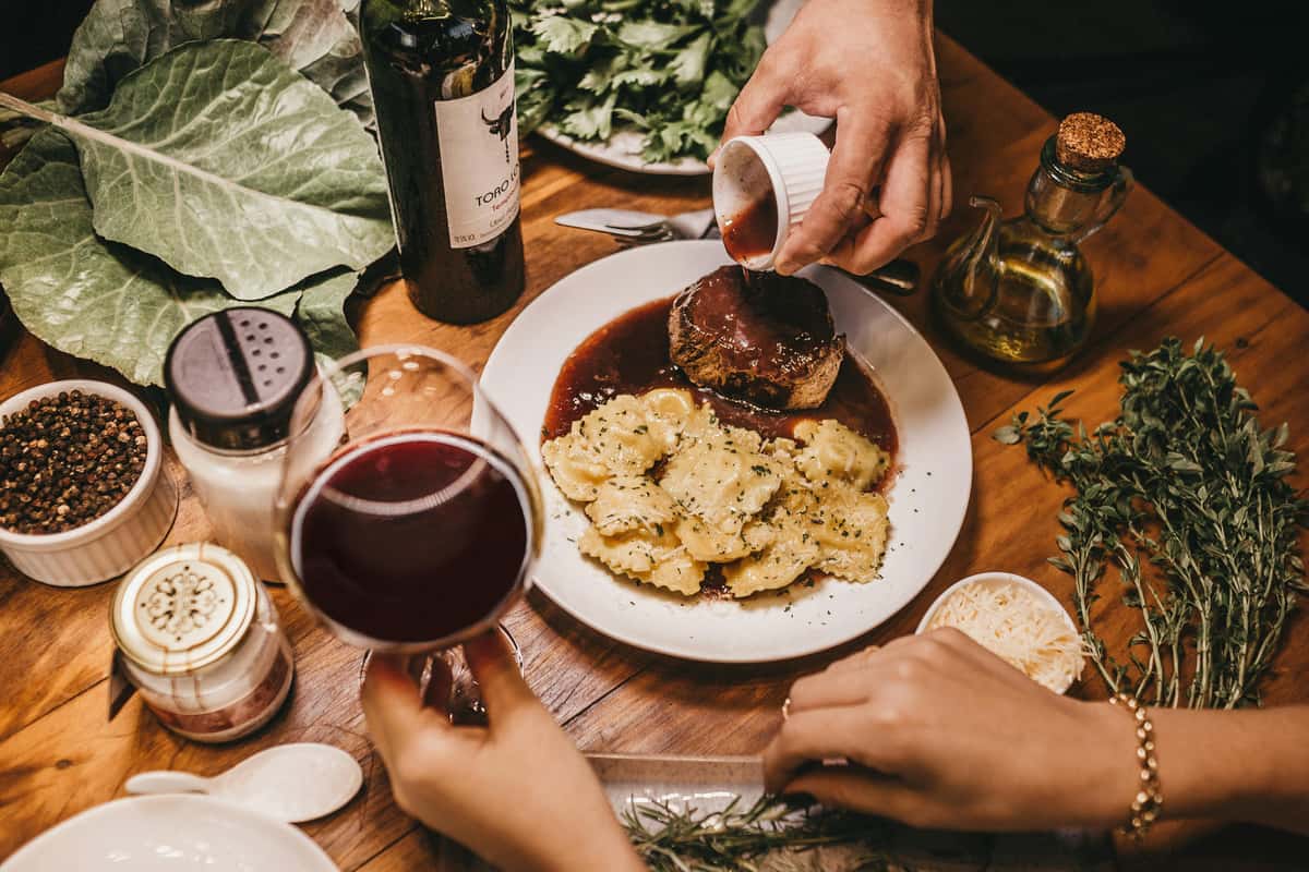 wine and pasta