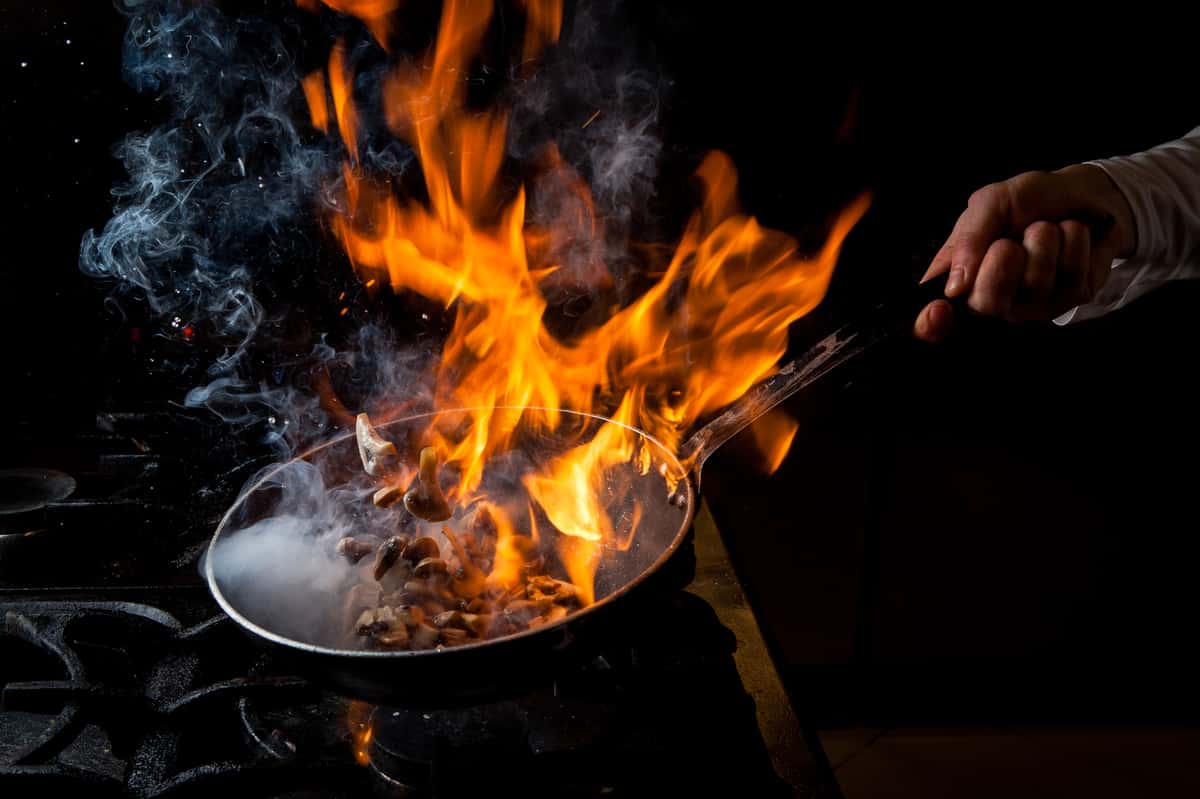 Pan with flames