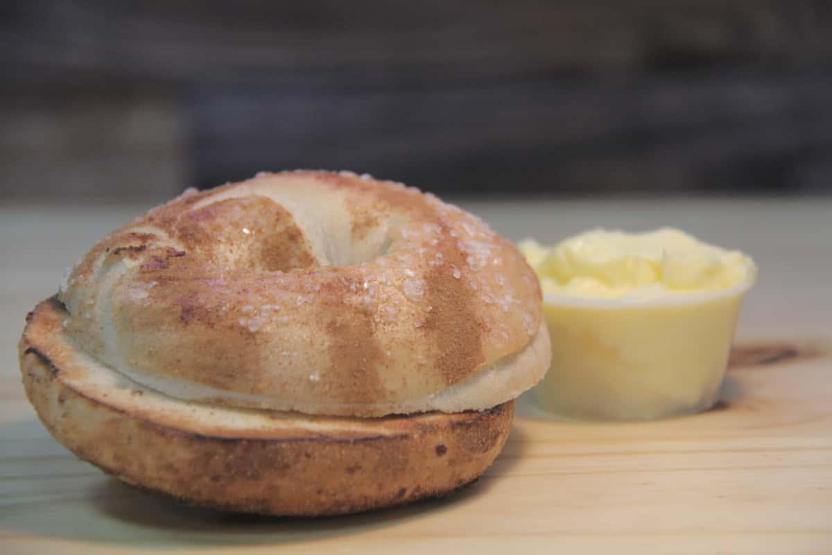 cinnamon bagel with butter