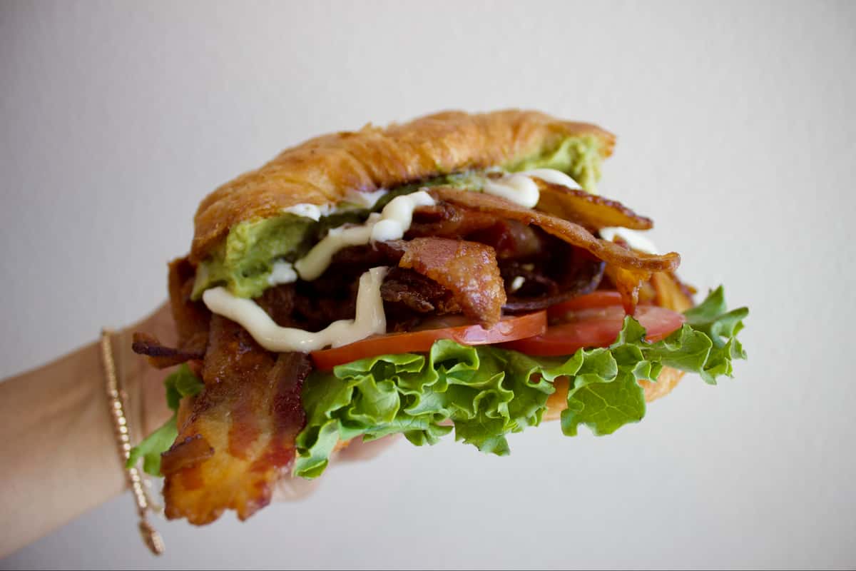 Sandwich with tomato lettuce and bacon