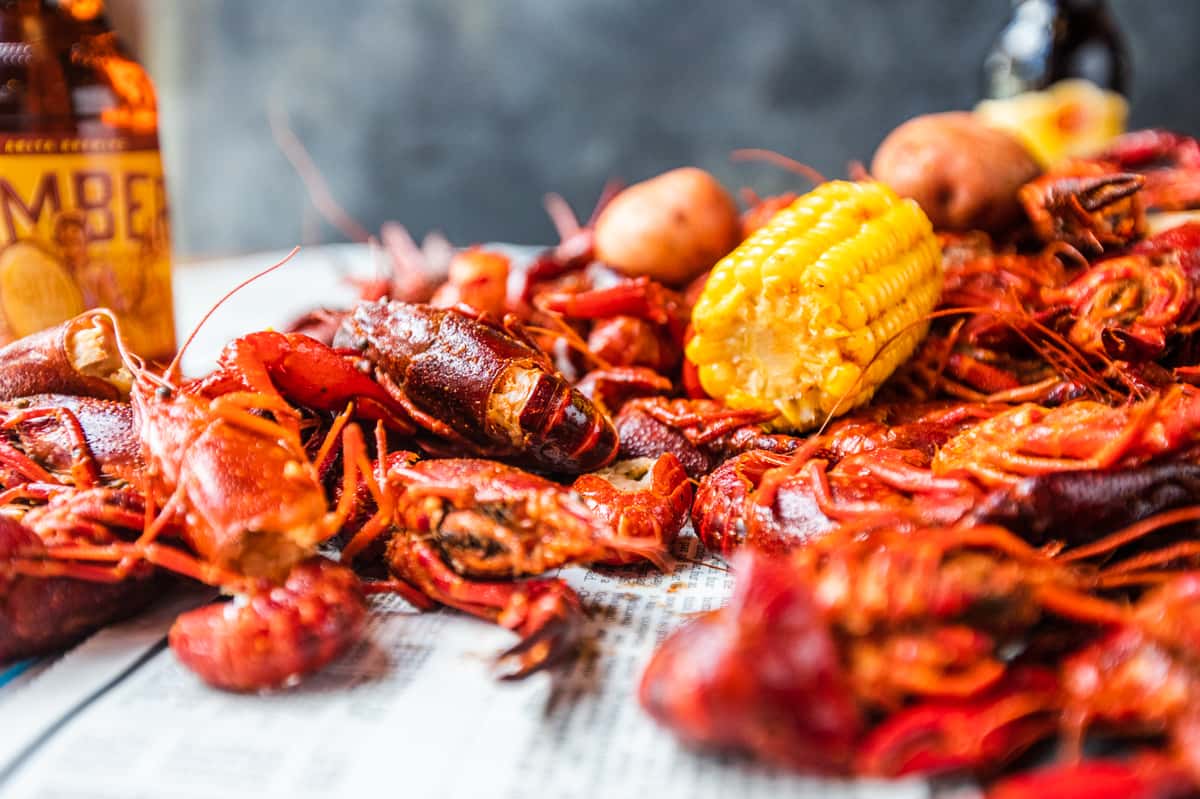 Crawfish with corn and sausage
