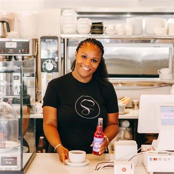 Photo of Jilan Hall-Johnson, owner of The Sassy Biscuit Co.