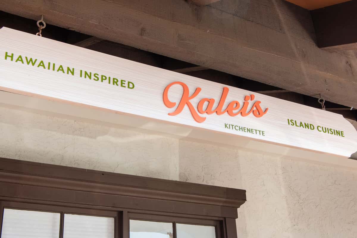 Kalei's Kitchenette signage on the restaurant exterior, Hawaiian dining in San Diego