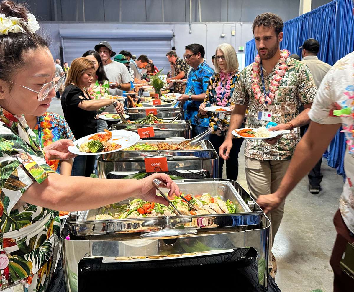 People serving catering