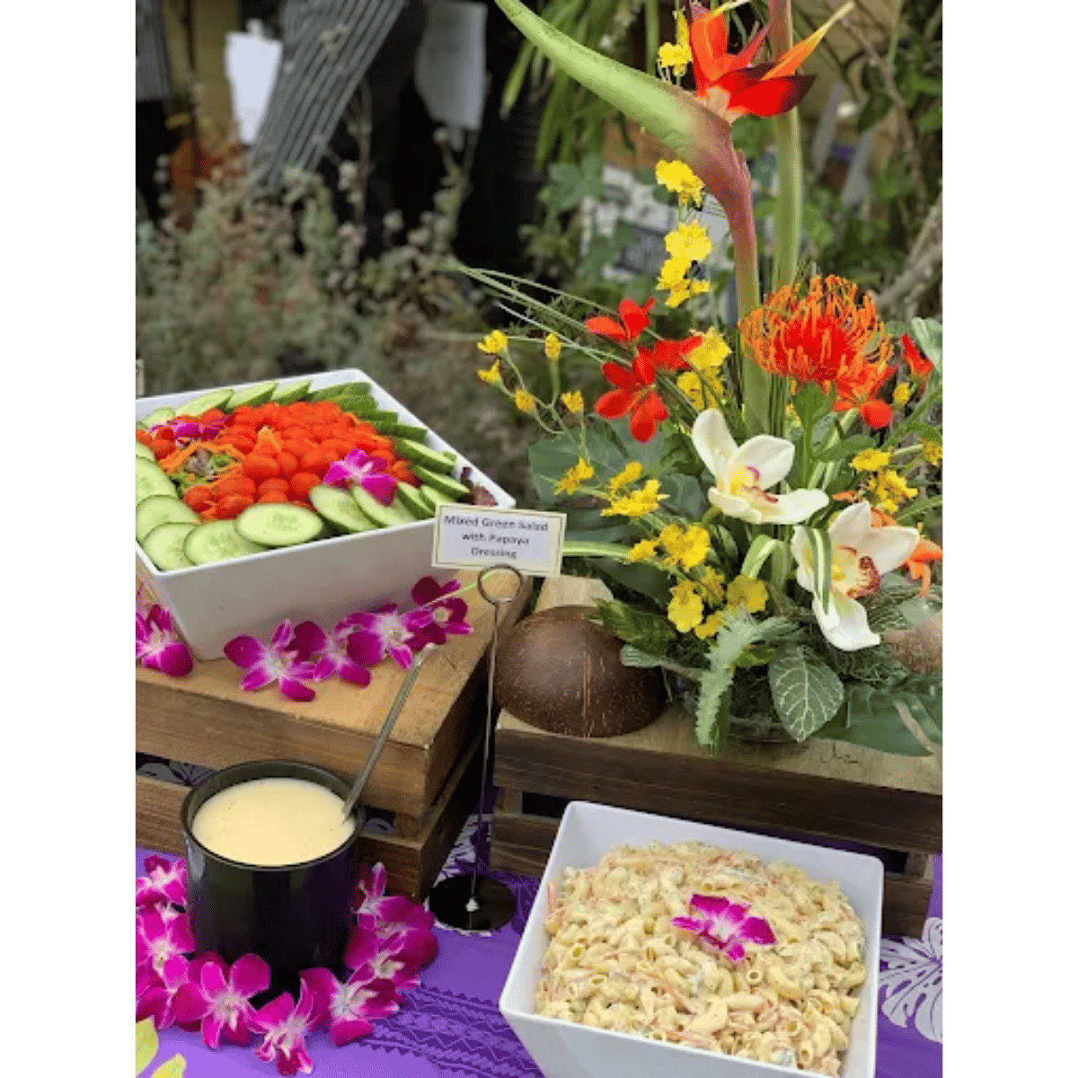 Catering table with flowers