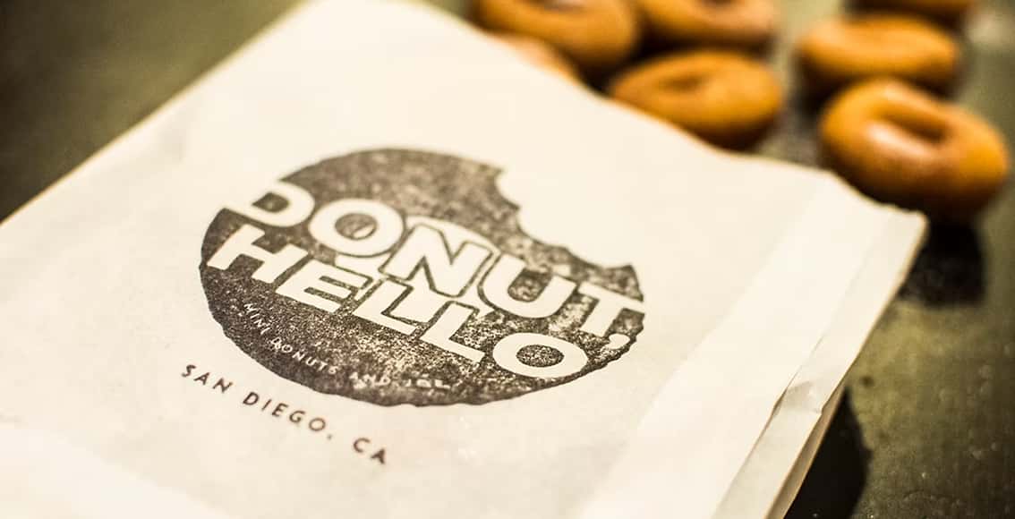 Paper bag with Donut Hello logo stamp