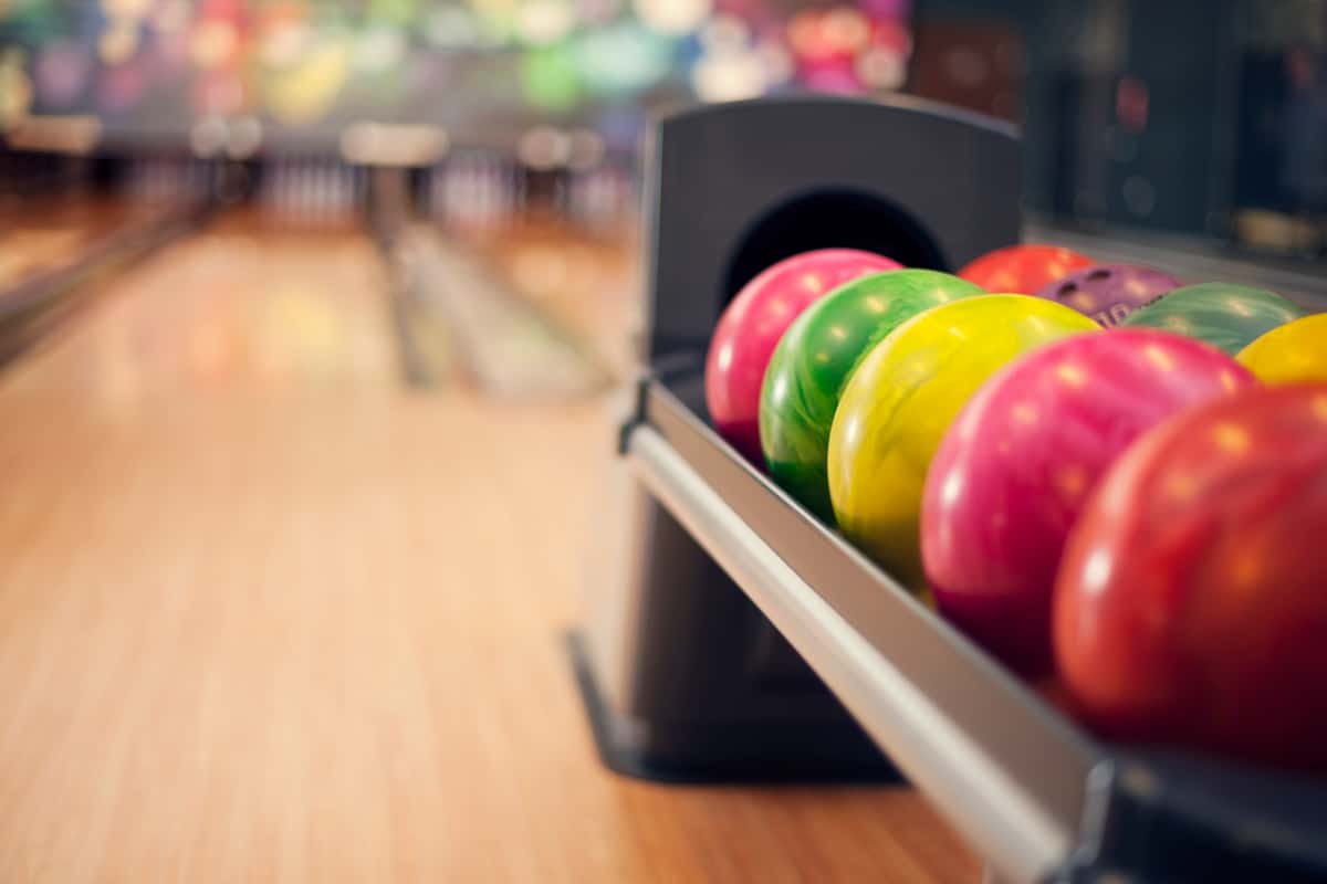 rack of bowling balls
