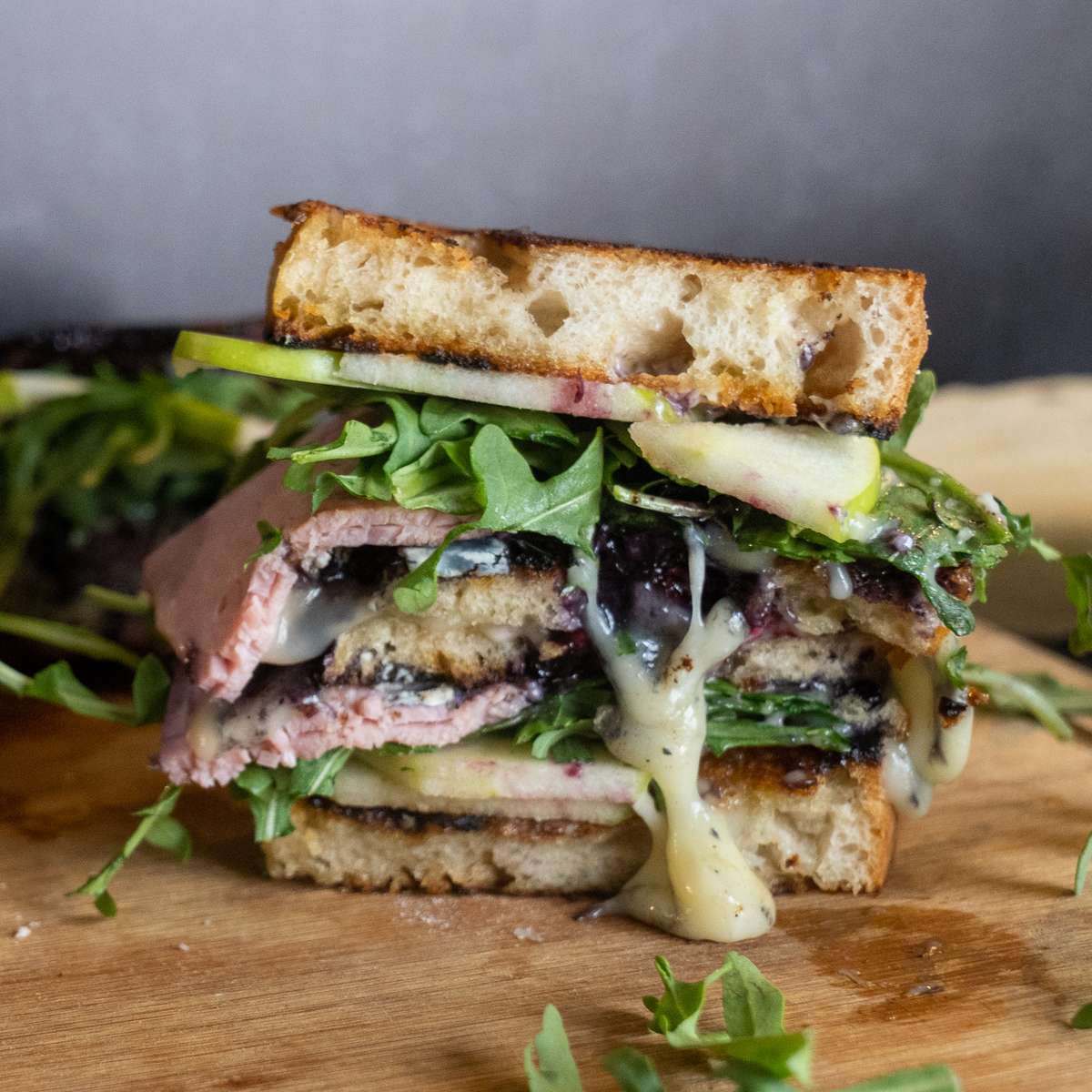 ham, brie, pear, blackberry jam