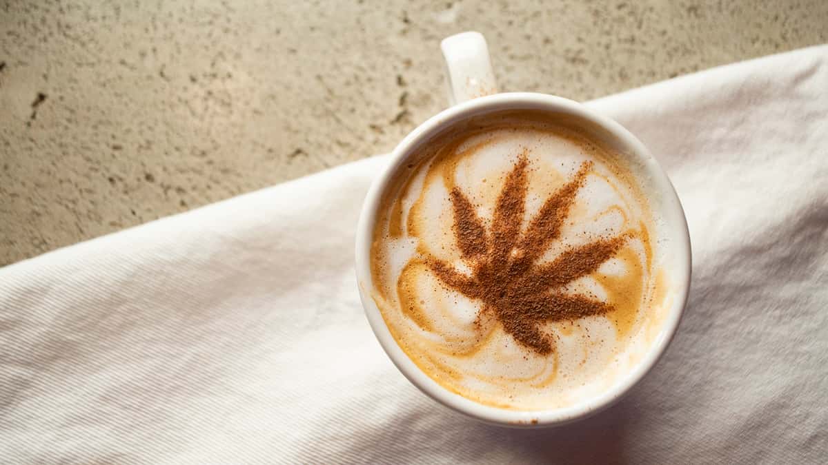 coffee with cannabis leaf design