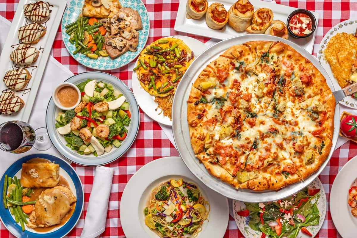 Various dishes on a table