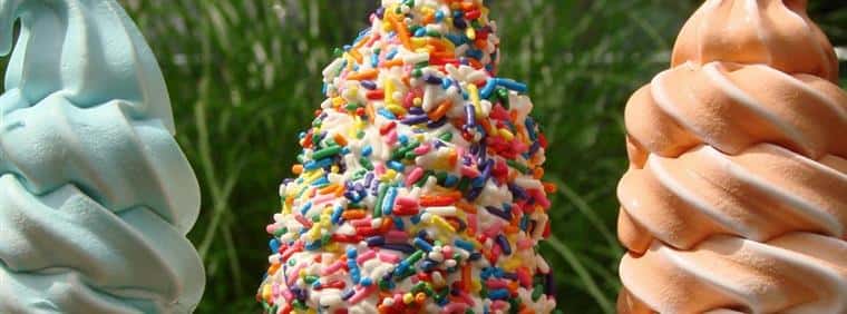 three different flavors of ice cream cones