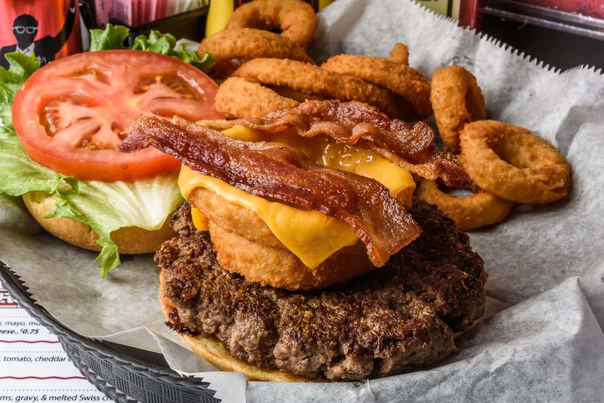 Burger with Onion Rings