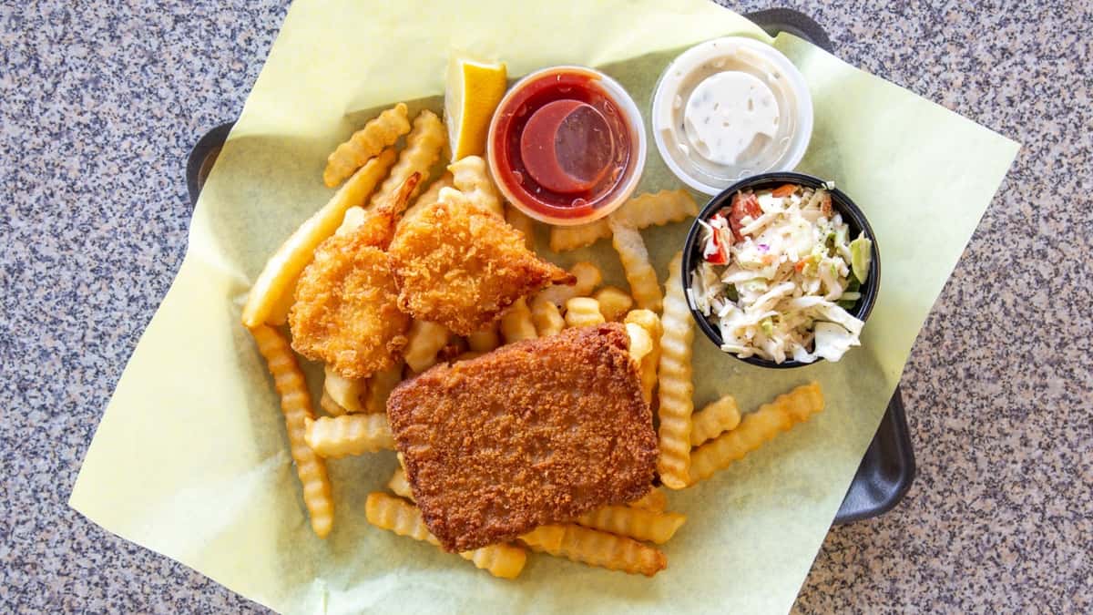 fries, slaw, dips, tenders