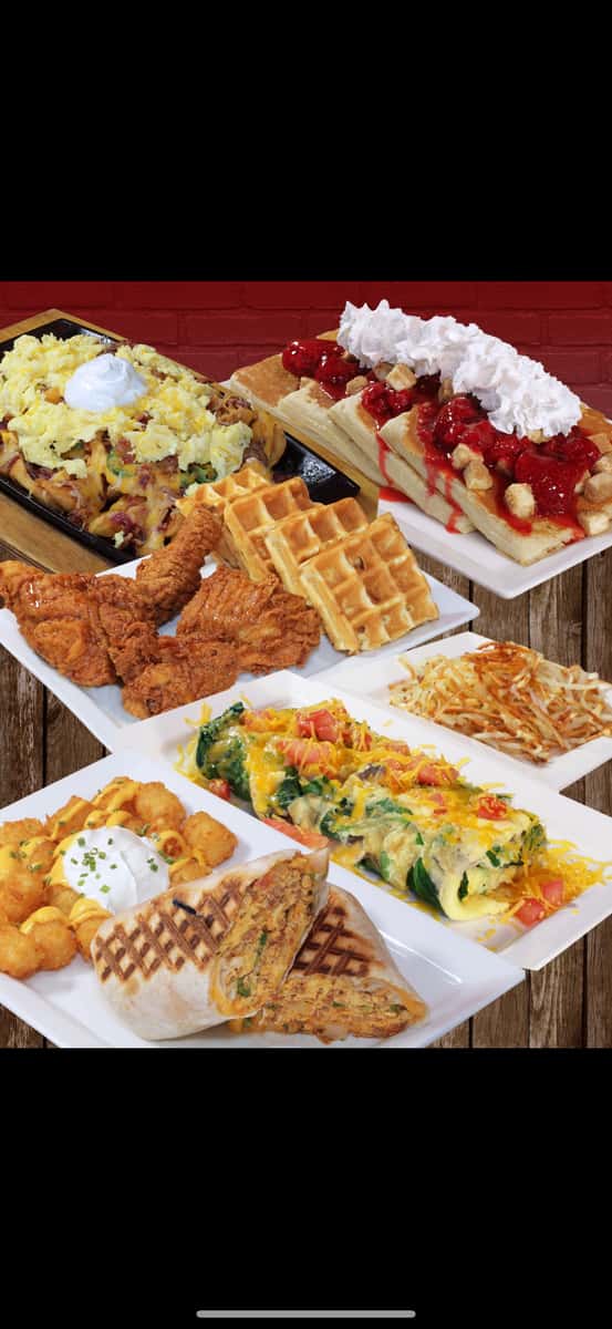 A variety of foods in a table
