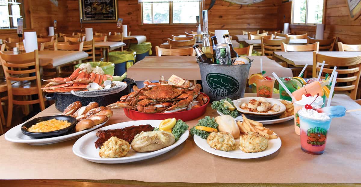 full seafood feast with drinks