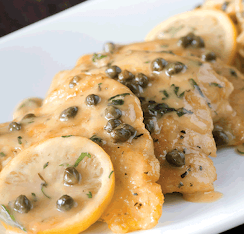 Chicken, lemon, capers, white wine