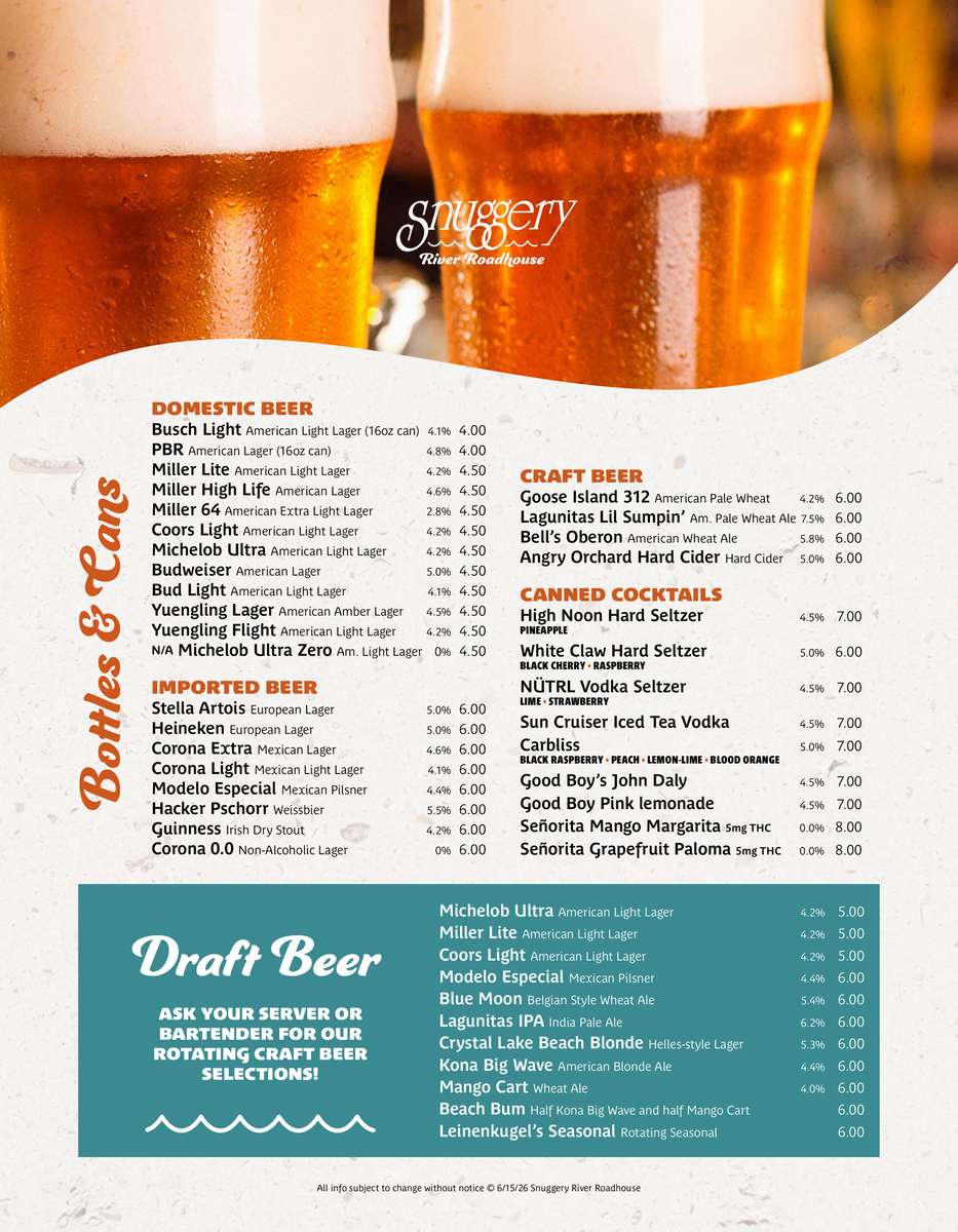 Snuggery Summer Drink Menu