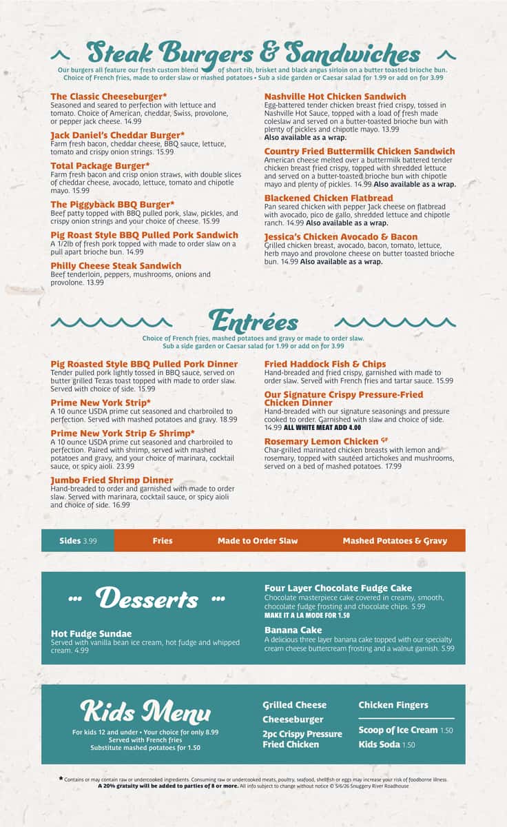 Snuggery Summer Menu