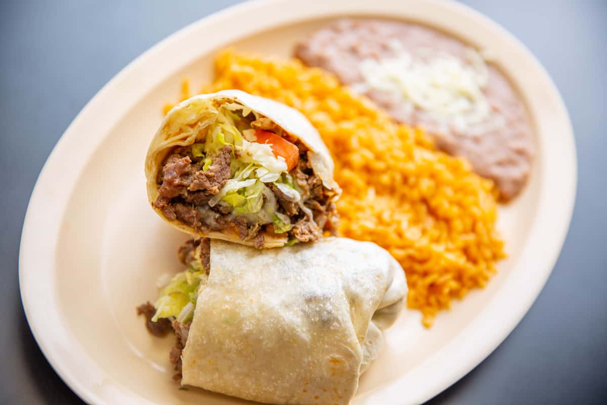 Burrito dinner with rice and beans