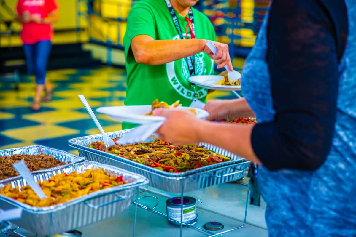 Guests self-serving during a catering event