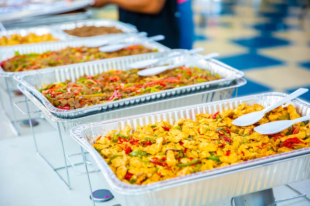Display of catering trays with delicious mexican food