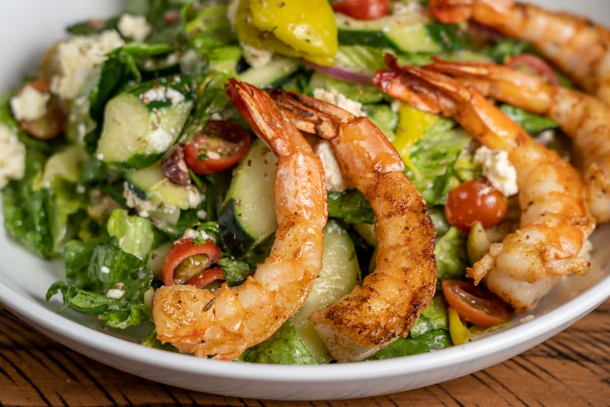 The Greek Salad with Grilled Shrimp