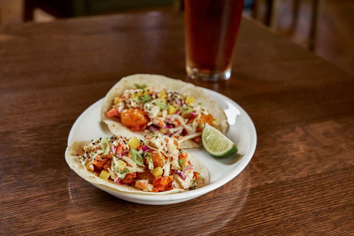 happy hour firecracker shrimp tacos